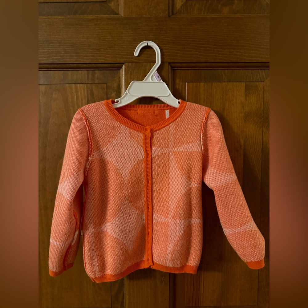 NWT Girls’ Sz. 2-3 Years Mini Kardi Orange and White Half Moon Cardigan - Picture 7 of 11
